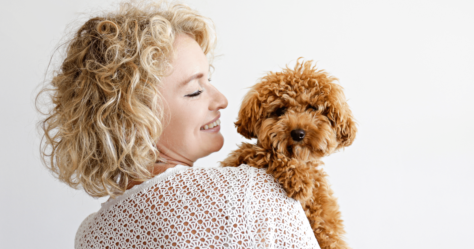 cute cockapoo puppy with lady owner